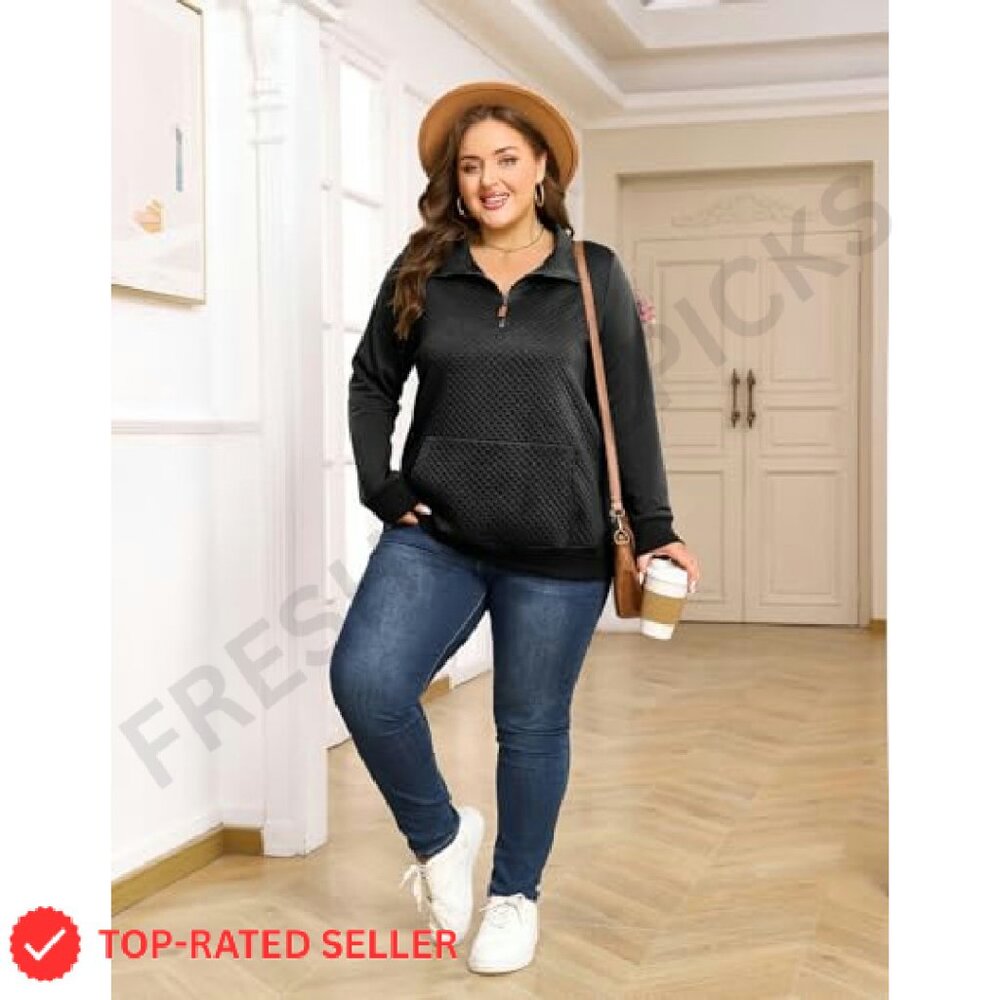 Quilted Pattern Quarter Zip Pullover Lightweight … - image 7